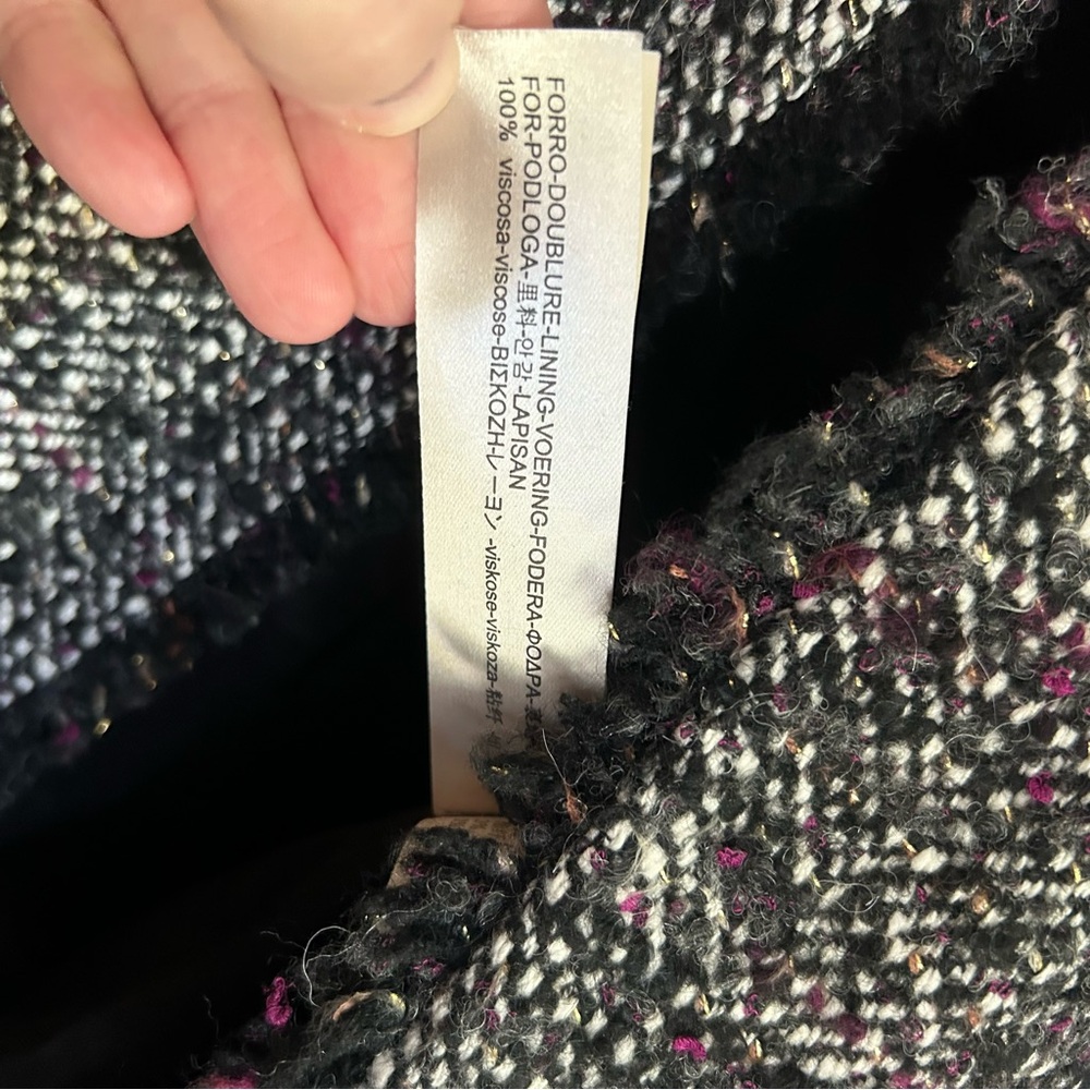 Massimo Dutti Cropped Boucle Tweed Blazer Black White Purple Size 2 - Picture 10 of 15